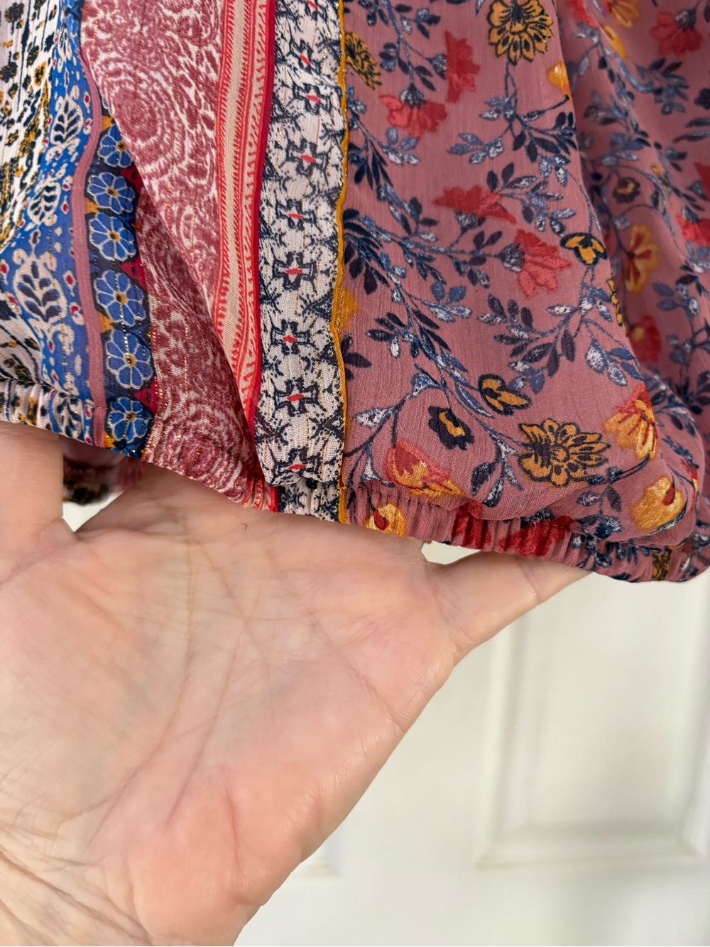 fig and flower Pink Mauve Multi-Print Boho Peasant Top - Picture 4 of 11